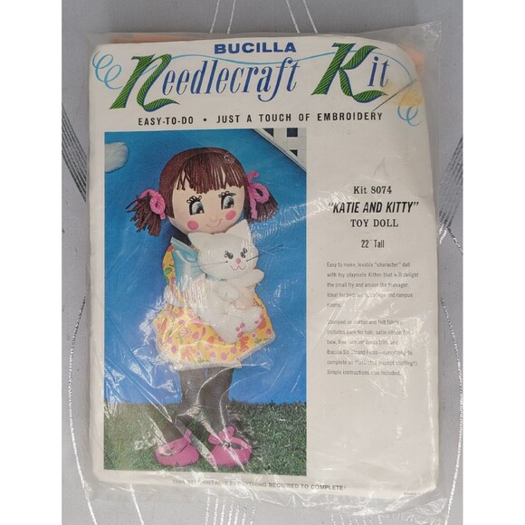 Bucilla Doll Kit "Katy and Kitty" 1970s #8074 Complete & Unopened‎ RARE Vintage - Picture 1 of 7
